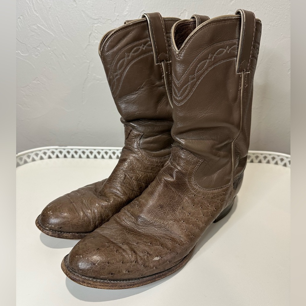 Vintage Justin Roper Smooth Belly Ostrich Boots 8.5 D